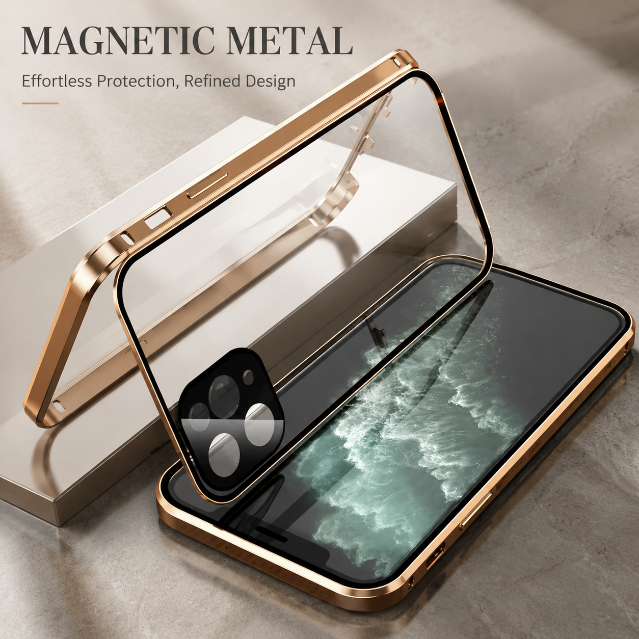 Premium iPhone Case 360° Full Body Magnetic Cover Metal Frame Double Glass Snap Lock Shockproof Protective Case MagSafe Compatible Design