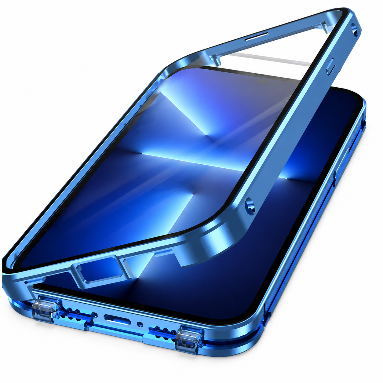 Premium iPhone Case 360° Full Body Magnetic Cover Metal Frame Double Glass Snap Lock Shockproof Protective Case MagSafe Compatible Design