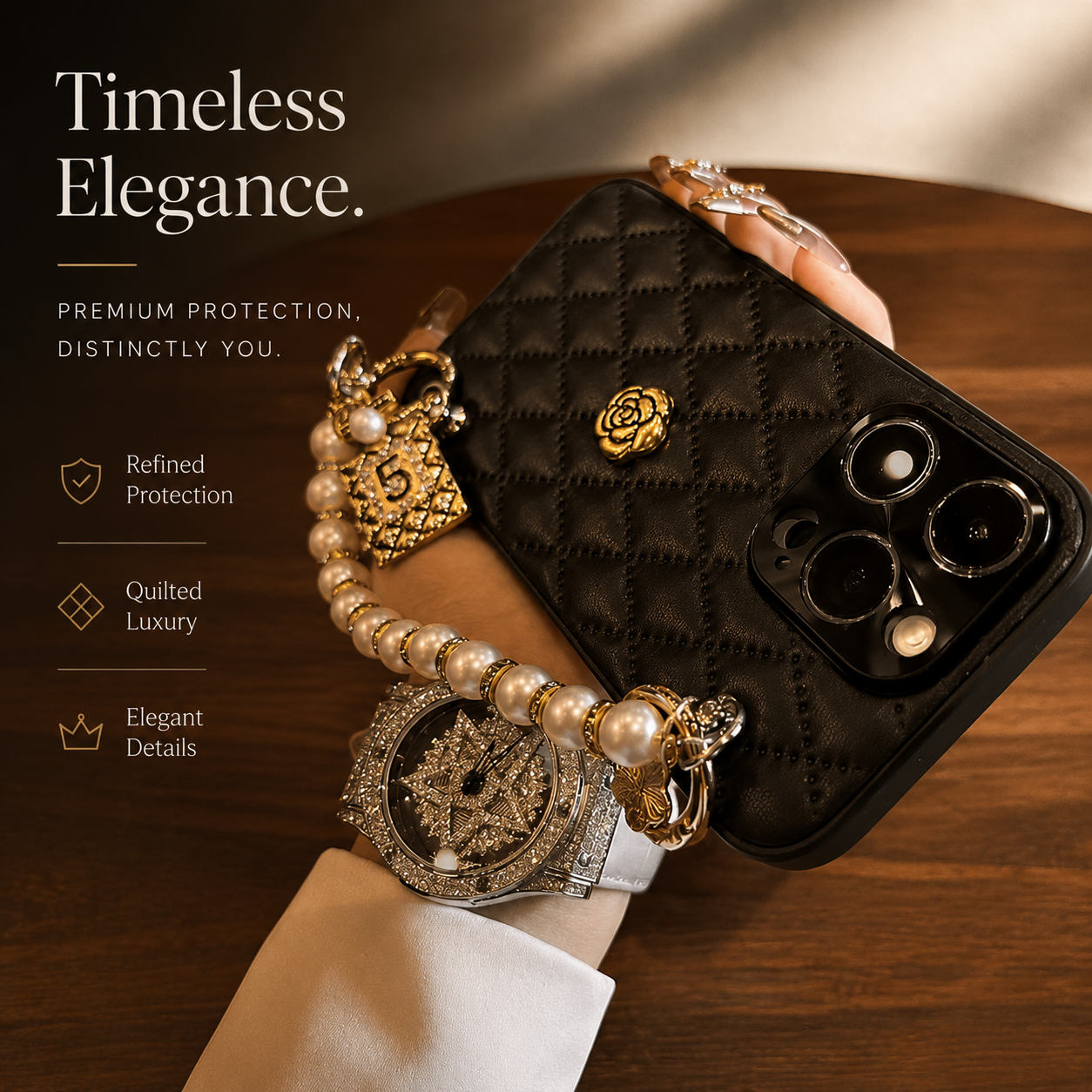 Premium iPhone Case 3D Camellia Floral Design Chain Strap Luxury Protective Cover Shockproof Slim Stylish Full Coverage Case