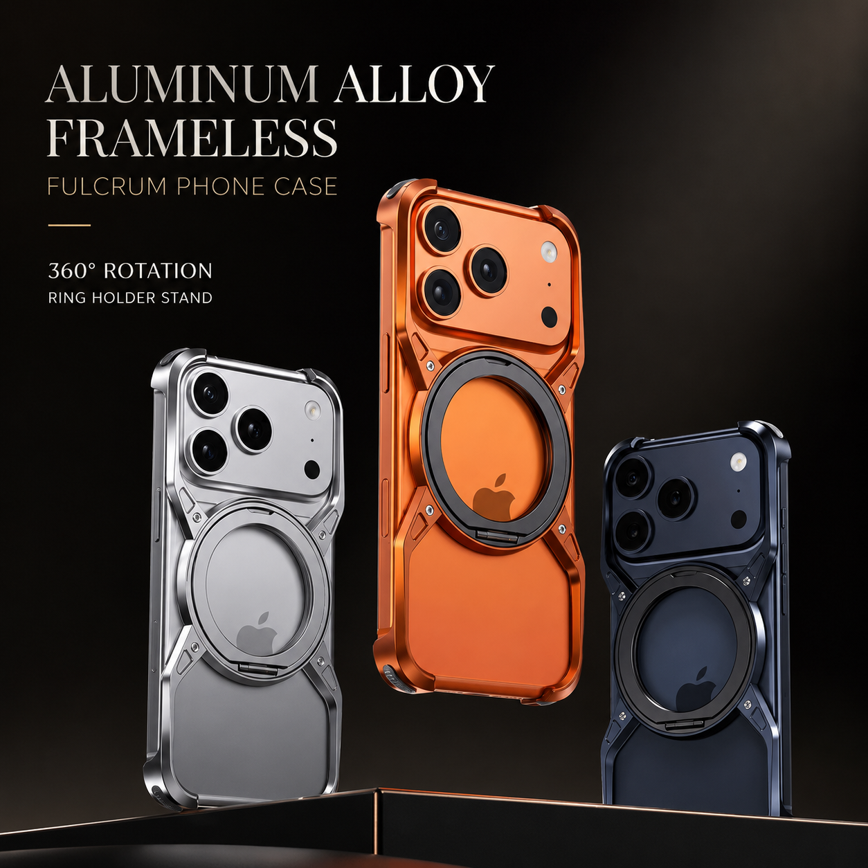 Premium iPhone Case Aluminum Alloy Bumper MagSafe Compatible Magnetic Cover 360° Rotating Ring Stand Shockproof Camera Lens Guard
