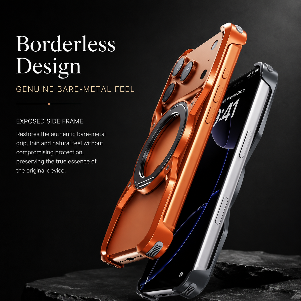 Premium iPhone Case Aluminum Alloy Bumper MagSafe Compatible Magnetic Cover 360° Rotating Ring Stand Shockproof Camera Lens Guard