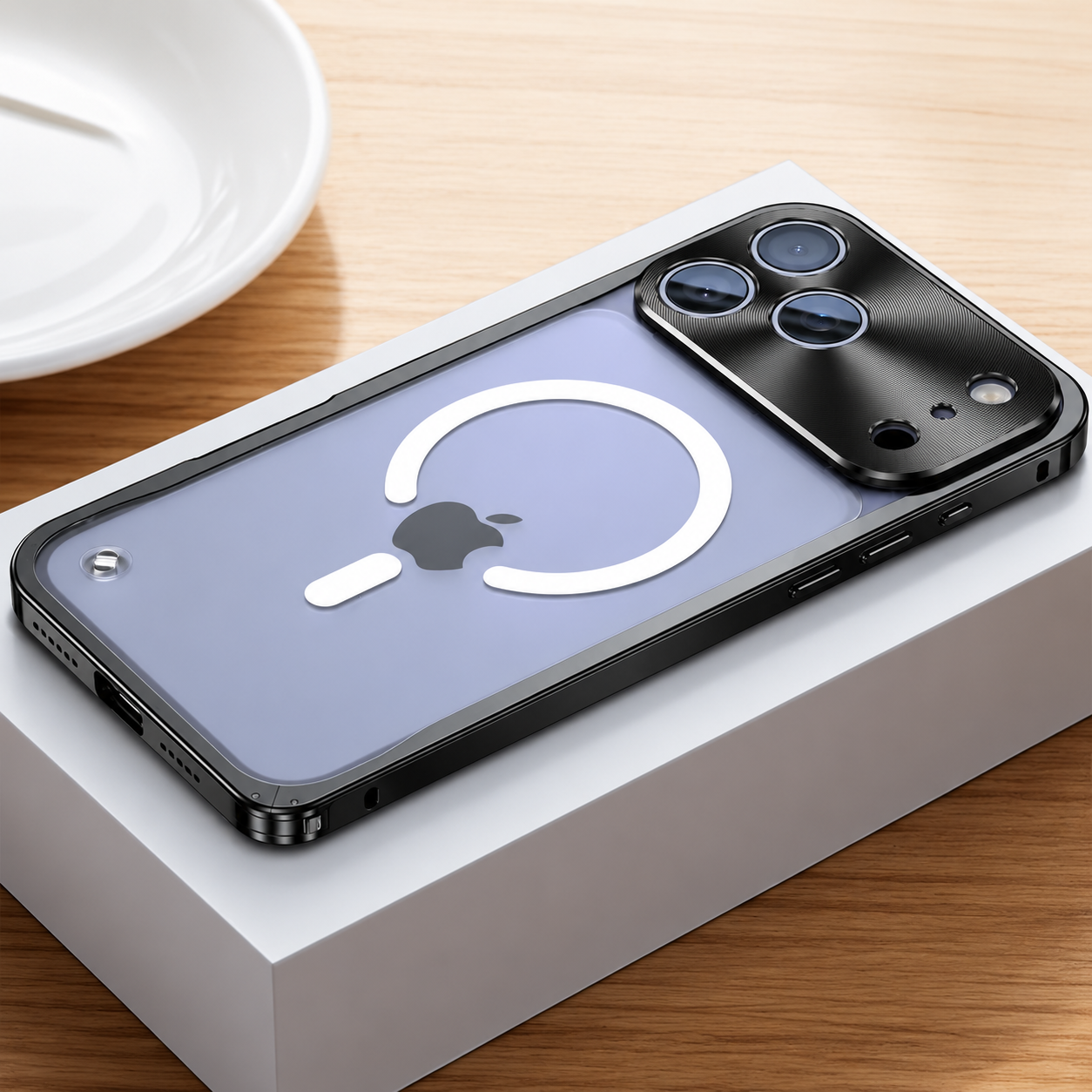 Premium iPhone Case Aluminum Alloy Frame MagSafe Compatible Magnetic Bumper Shockproof Protective Cover Matte Transparent Back Camera Lens Guard