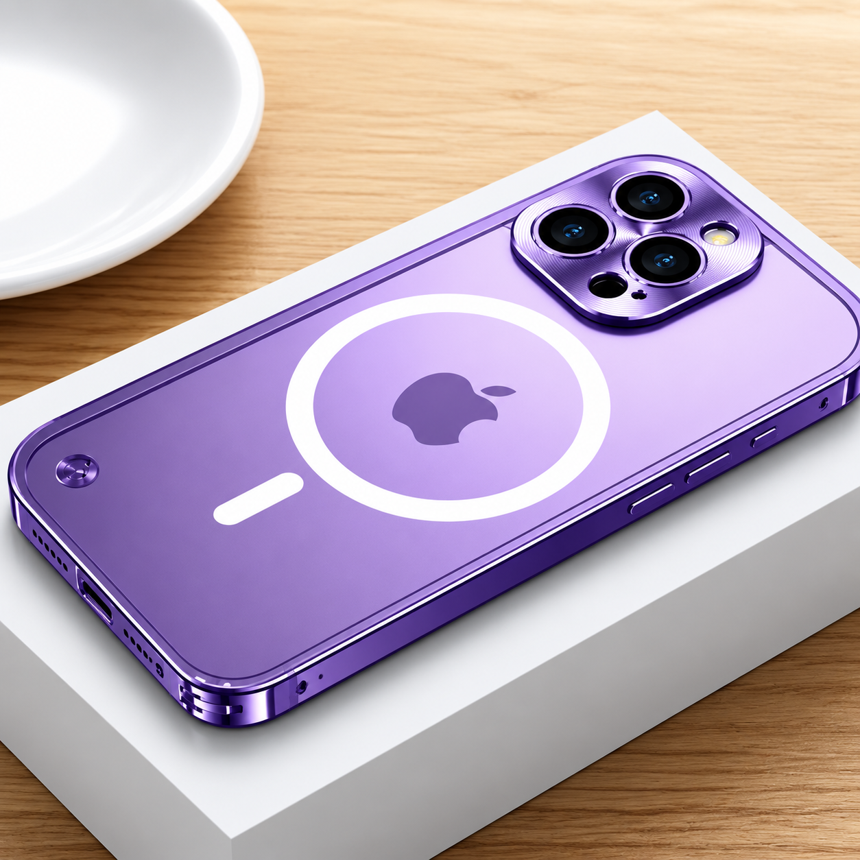 Premium iPhone Case Aluminum Alloy Frame MagSafe Compatible Magnetic Bumper Shockproof Protective Cover Matte Transparent Back Camera Lens Guard