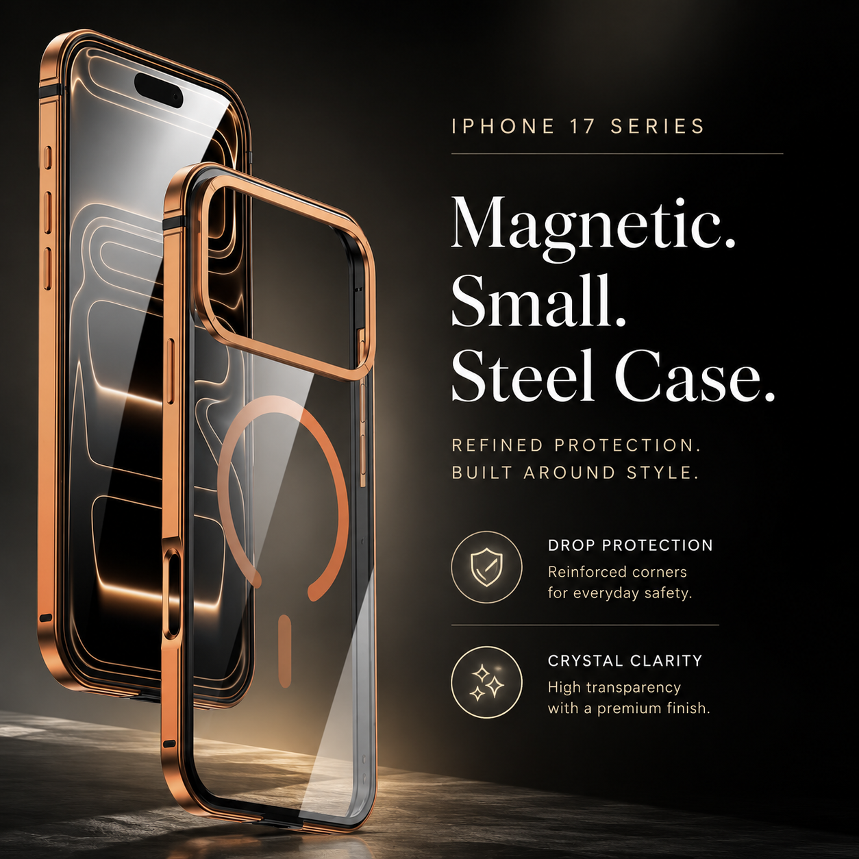 Premium iPhone Case Aluminum Alloy Frame MagSafe Compatible Magnetic Protective Cover Transparent Back Shockproof Camera Lens Guard
