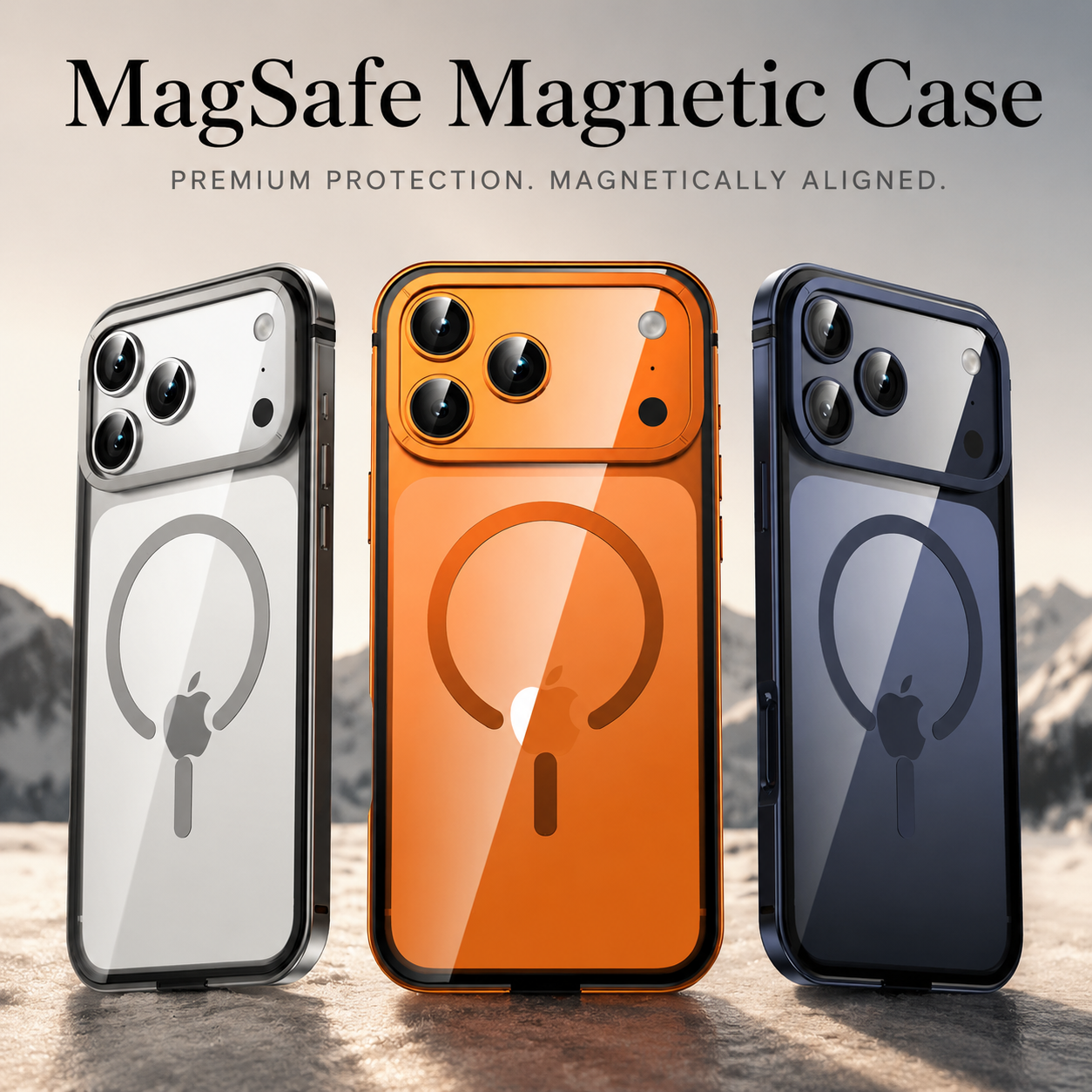 Premium iPhone Case Aluminum Alloy Frame MagSafe Compatible Magnetic Protective Cover Transparent Back Shockproof Camera Lens Guard