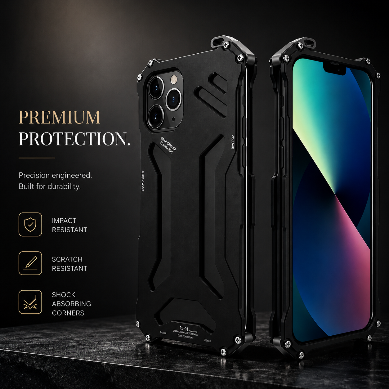 Premium iPhone Case Aluminum Alloy Metal Armor Protective Cover Military Grade Shockproof Cooling Airflow Anti Scratch Lightweight Non Slip Bumper Design