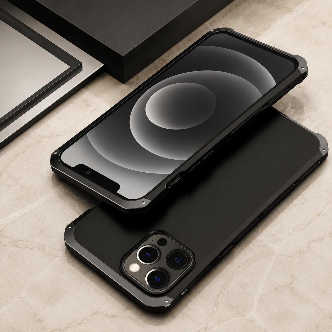 Premium iPhone Case Aluminum Alloy PC Protective Cover Full Coverage Shockproof Anti Scratch Dustproof Washable Lightweight Non Slip Design