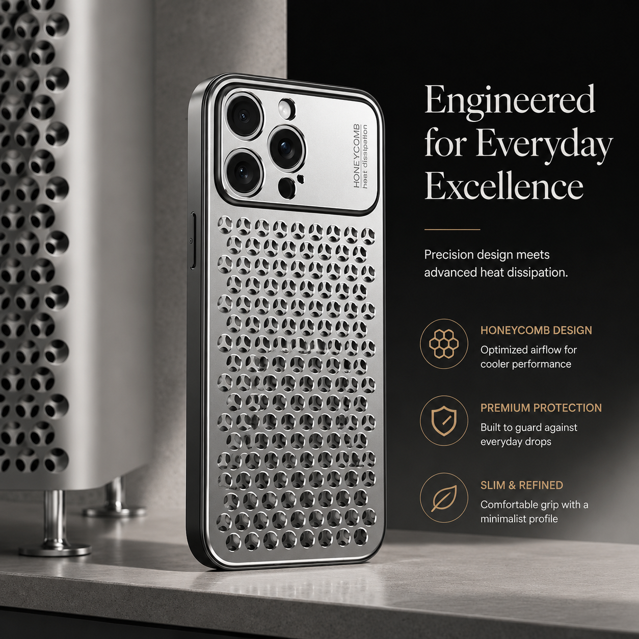 Premium iPhone Case Aluminum Alloy Protective Cover Breathable Metal Frame Slim Anti Fingerprint Scratch Resistant Full Coverage