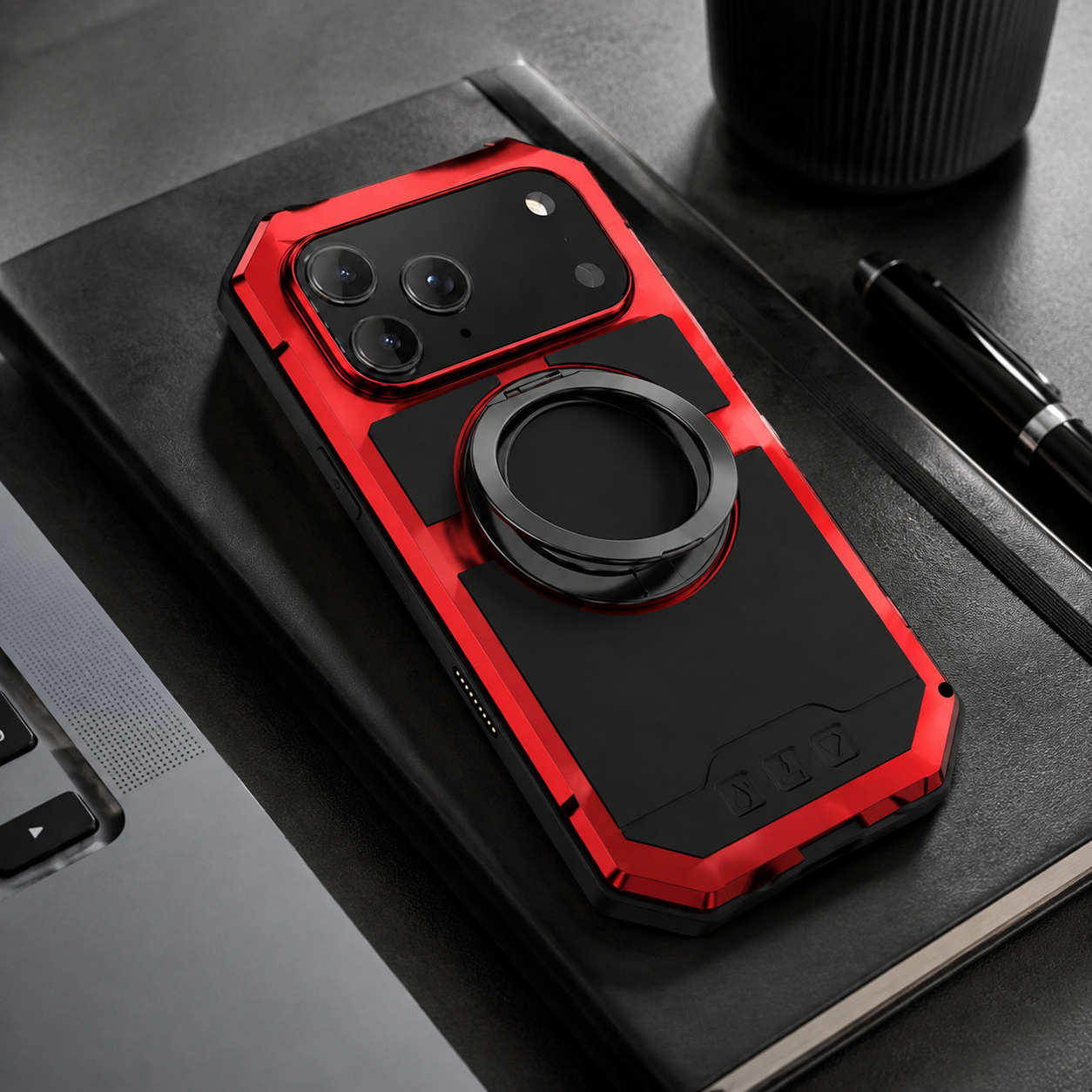 Premium iPhone Case Aluminum Armor MagSafe Compatible Protective Cover Built in Kickstand Glass Screen Protector Shockproof Bumper