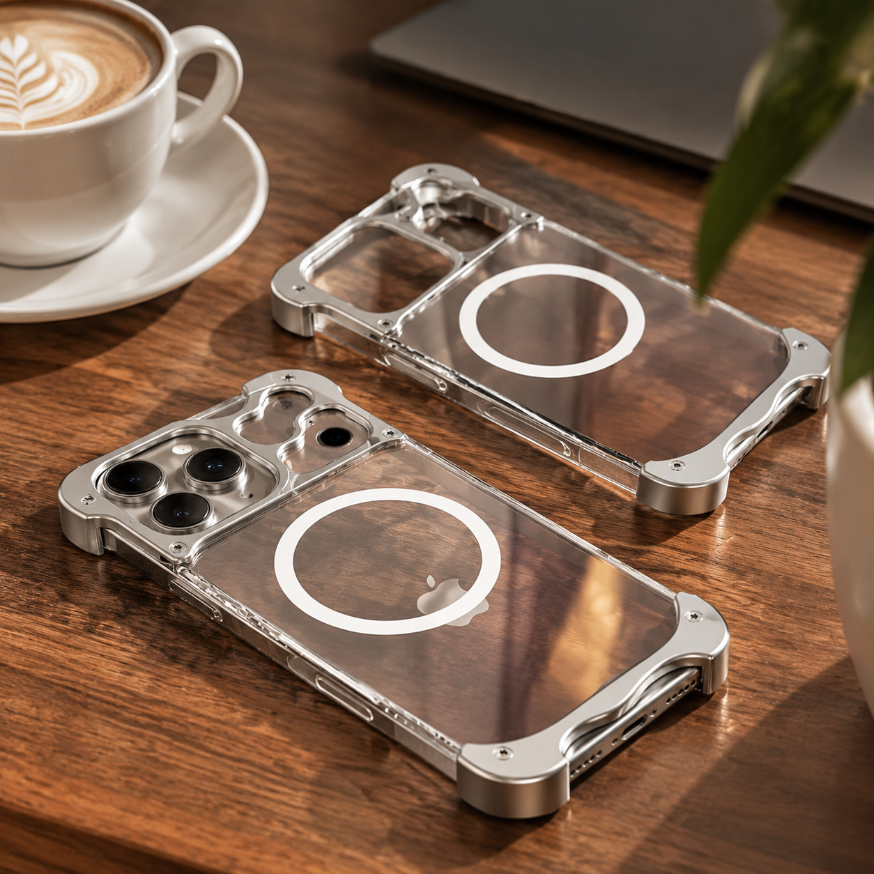Premium iPhone Case Aluminum Corner Bumper MagSafe Compatible Magnetic Protective Cover Transparent Back Shockproof Camera Lens Guard