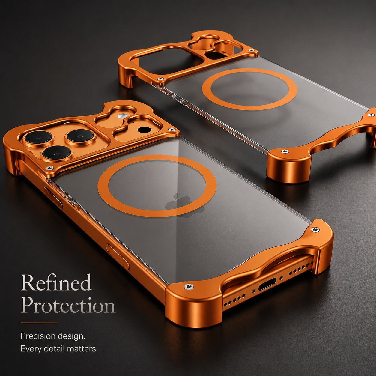 Premium iPhone Case Aluminum Corner Bumper MagSafe Compatible Magnetic Protective Cover Transparent Back Shockproof Camera Lens Guard