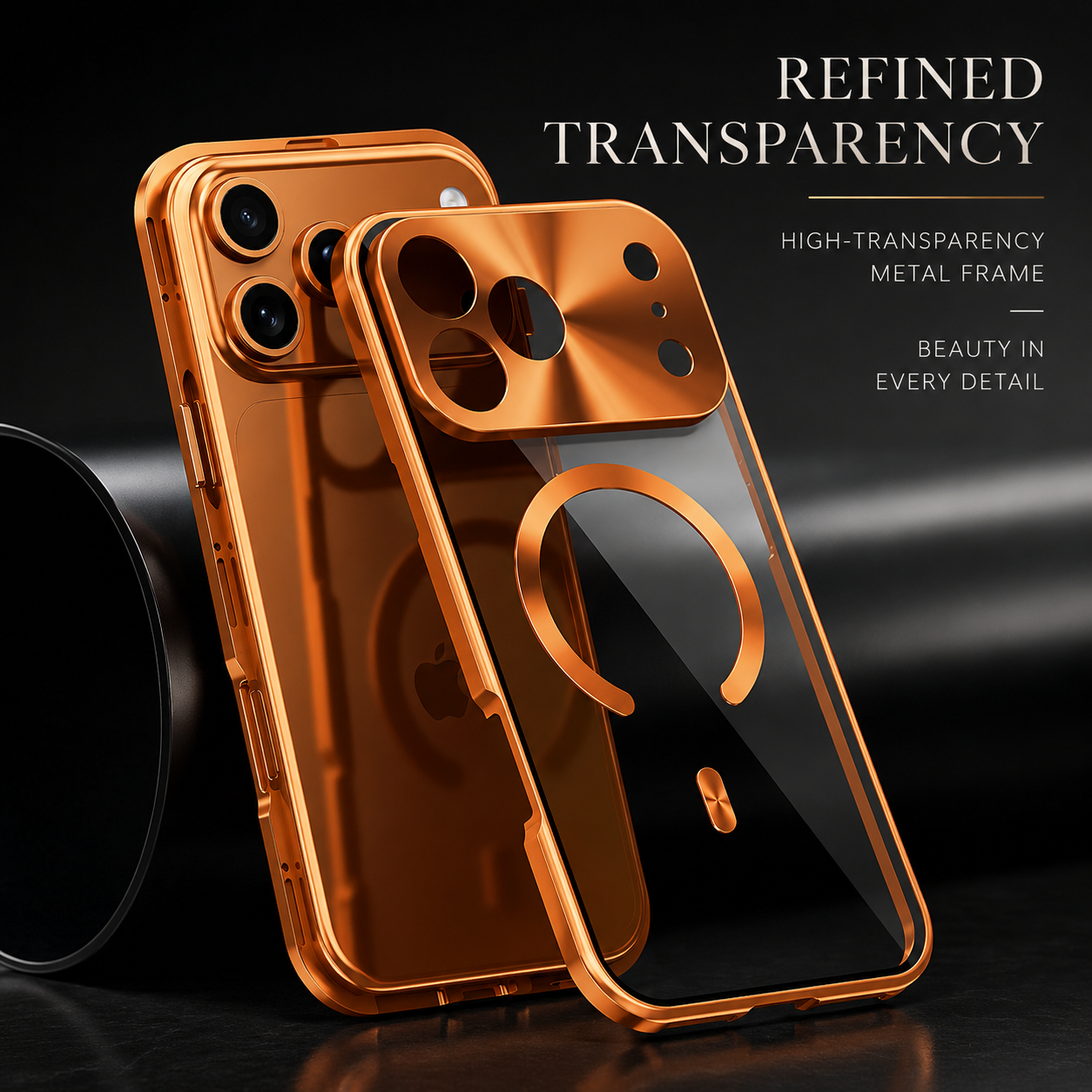 Premium iPhone Case Aluminum Frame MagSafe Compatible Magnetic Cover Built-In Privacy Screen Protector Clear Back Camera Lens Guard Shockproof