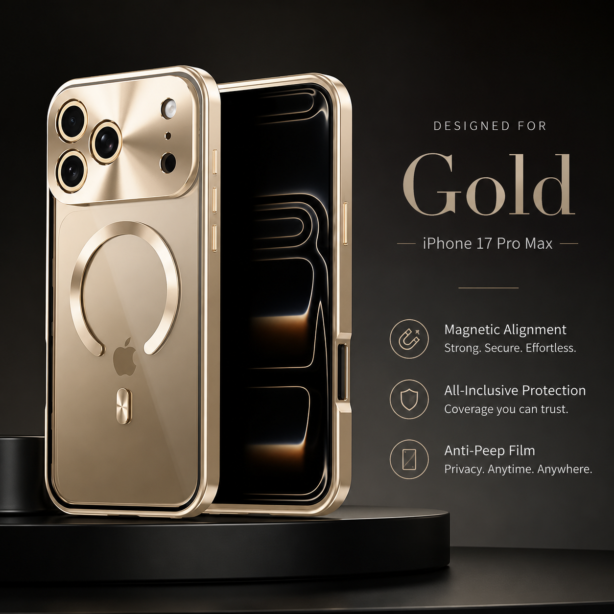 Premium iPhone Case Aluminum Frame MagSafe Compatible Magnetic Cover Built-In Privacy Screen Protector Clear Back Camera Lens Guard Shockproof