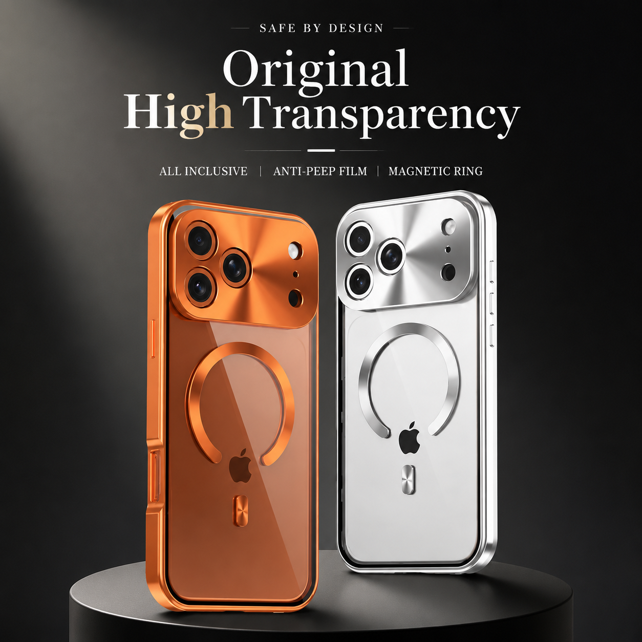 Premium iPhone Case Aluminum Frame MagSafe Compatible Magnetic Cover Built-In Privacy Screen Protector Clear Back Camera Lens Guard Shockproof