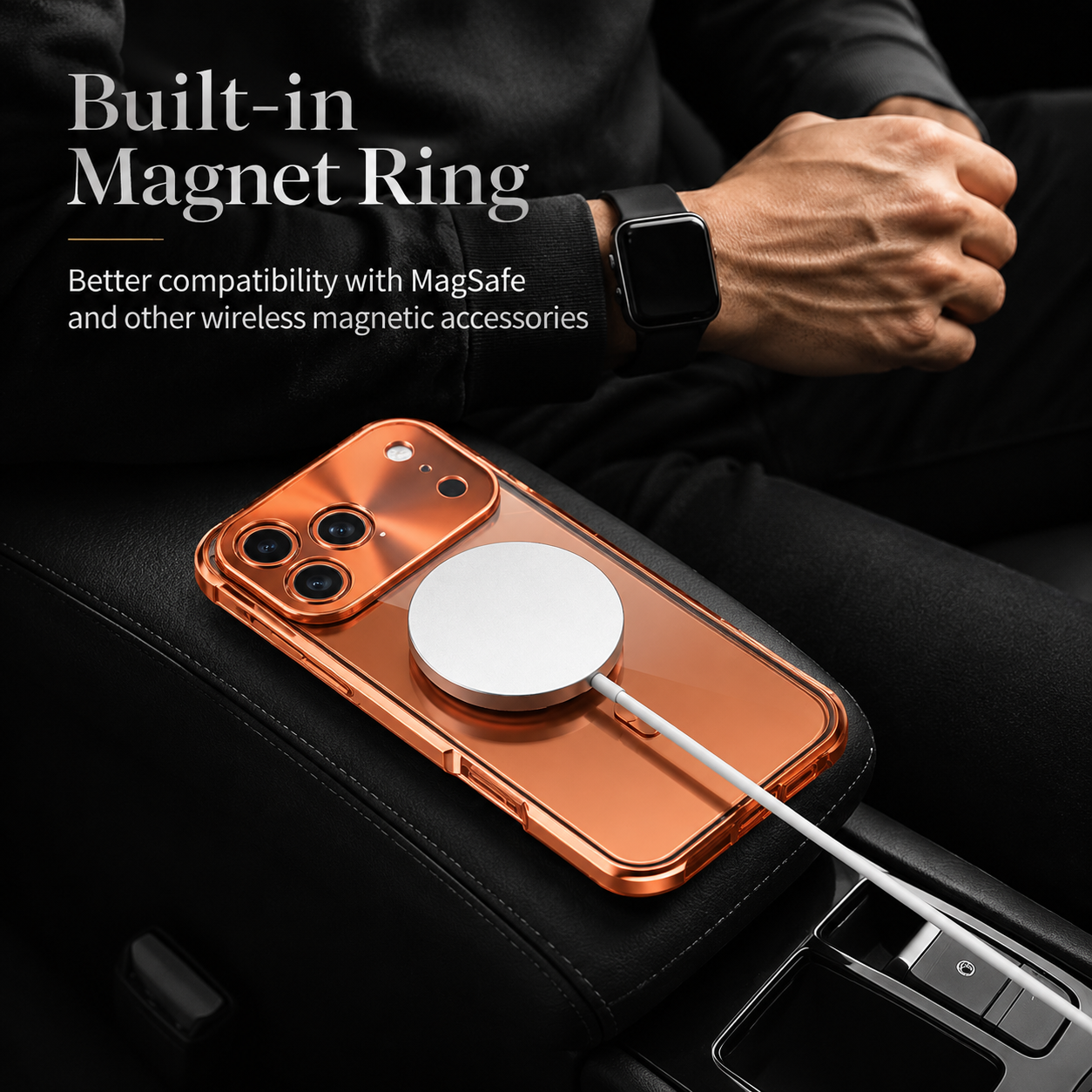 Premium iPhone Case Aluminum Frame MagSafe Compatible Magnetic Cover Built-In Privacy Screen Protector Clear Back Camera Lens Guard Shockproof