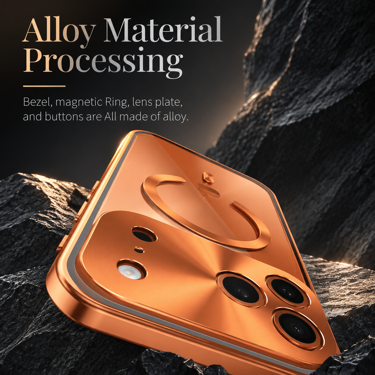 Premium iPhone Case Aluminum Frame MagSafe Compatible Magnetic Cover Built-In Privacy Screen Protector Clear Back Camera Lens Guard Shockproof