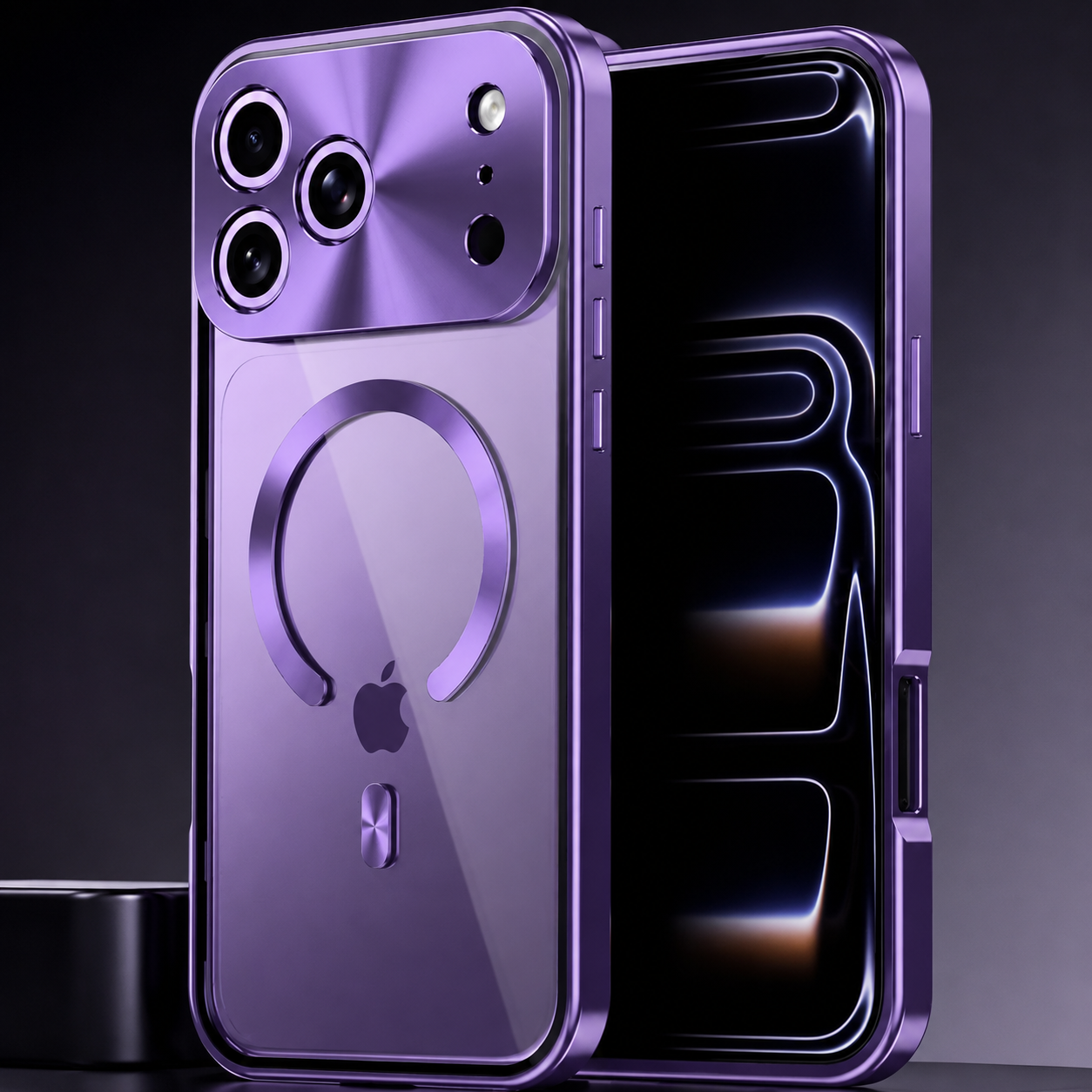 Premium iPhone Case Aluminum Frame MagSafe Compatible Magnetic Cover Built-In Privacy Screen Protector Clear Back Camera Lens Guard Shockproof