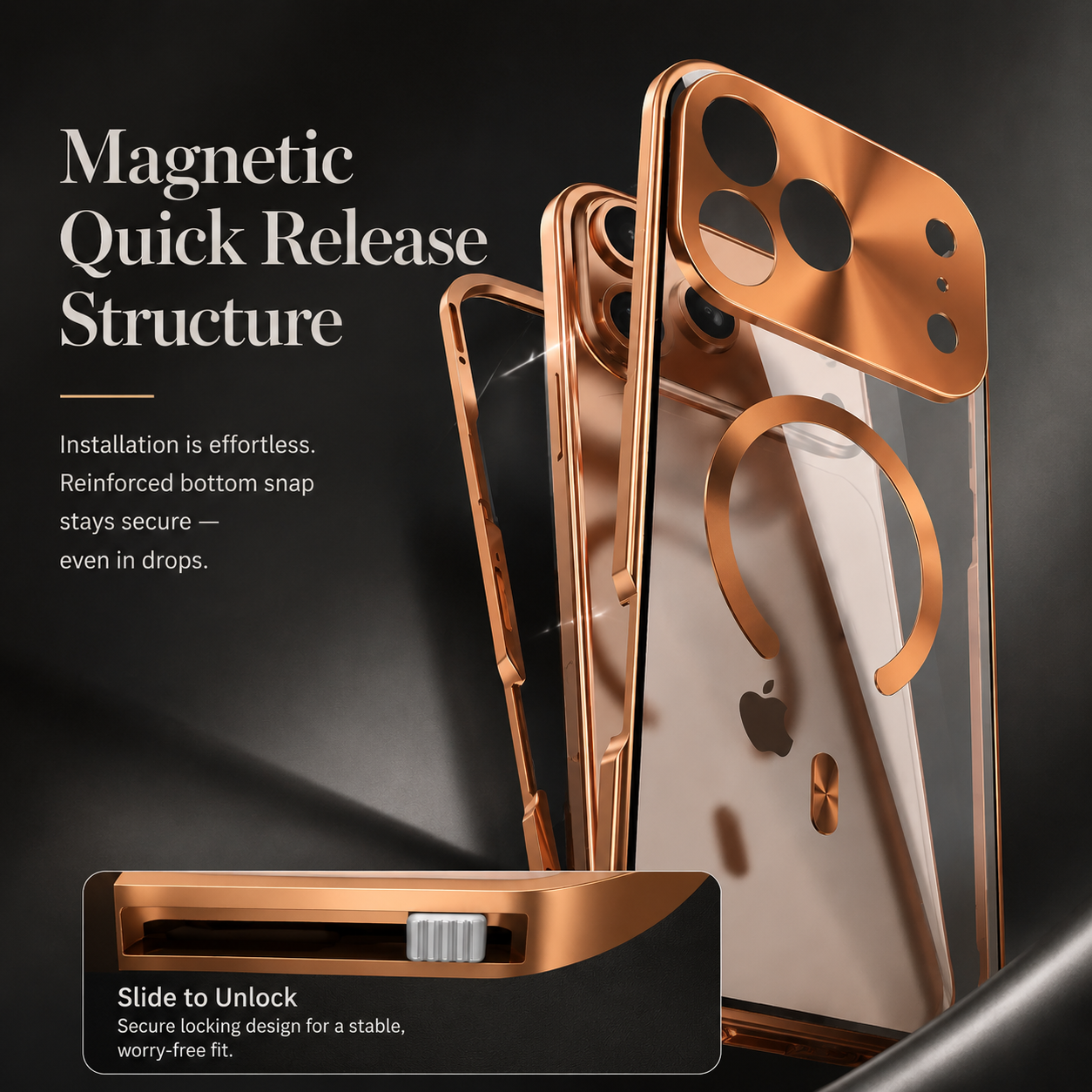Premium iPhone Case Aluminum Frame MagSafe Compatible Magnetic Cover Built-In Privacy Screen Protector Clear Back Camera Lens Guard Shockproof