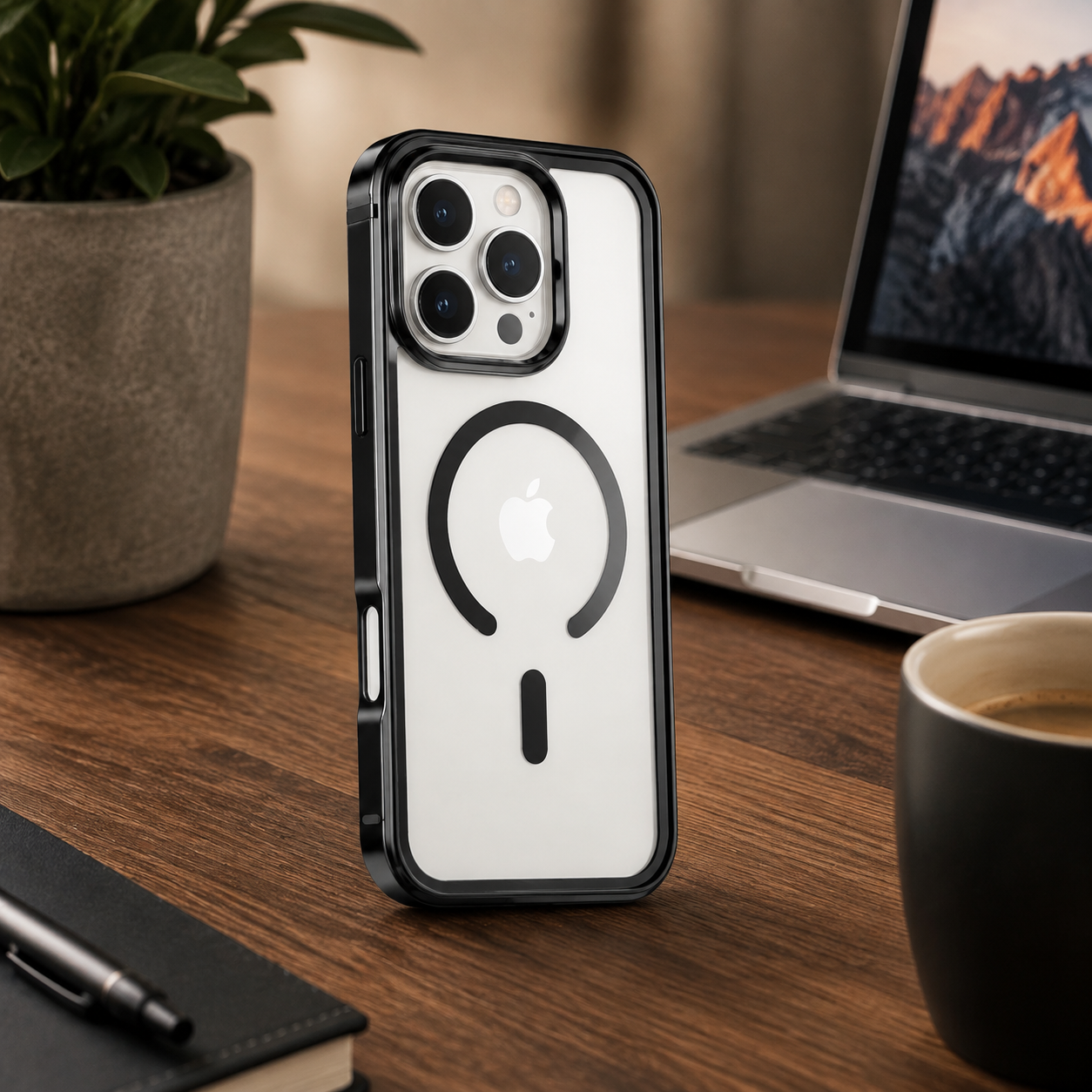 Premium iPhone Case Aluminum Frame MagSafe Compatible Magnetic Protective Cover HD Transparent Backplate Shockproof Camera Lens Guard