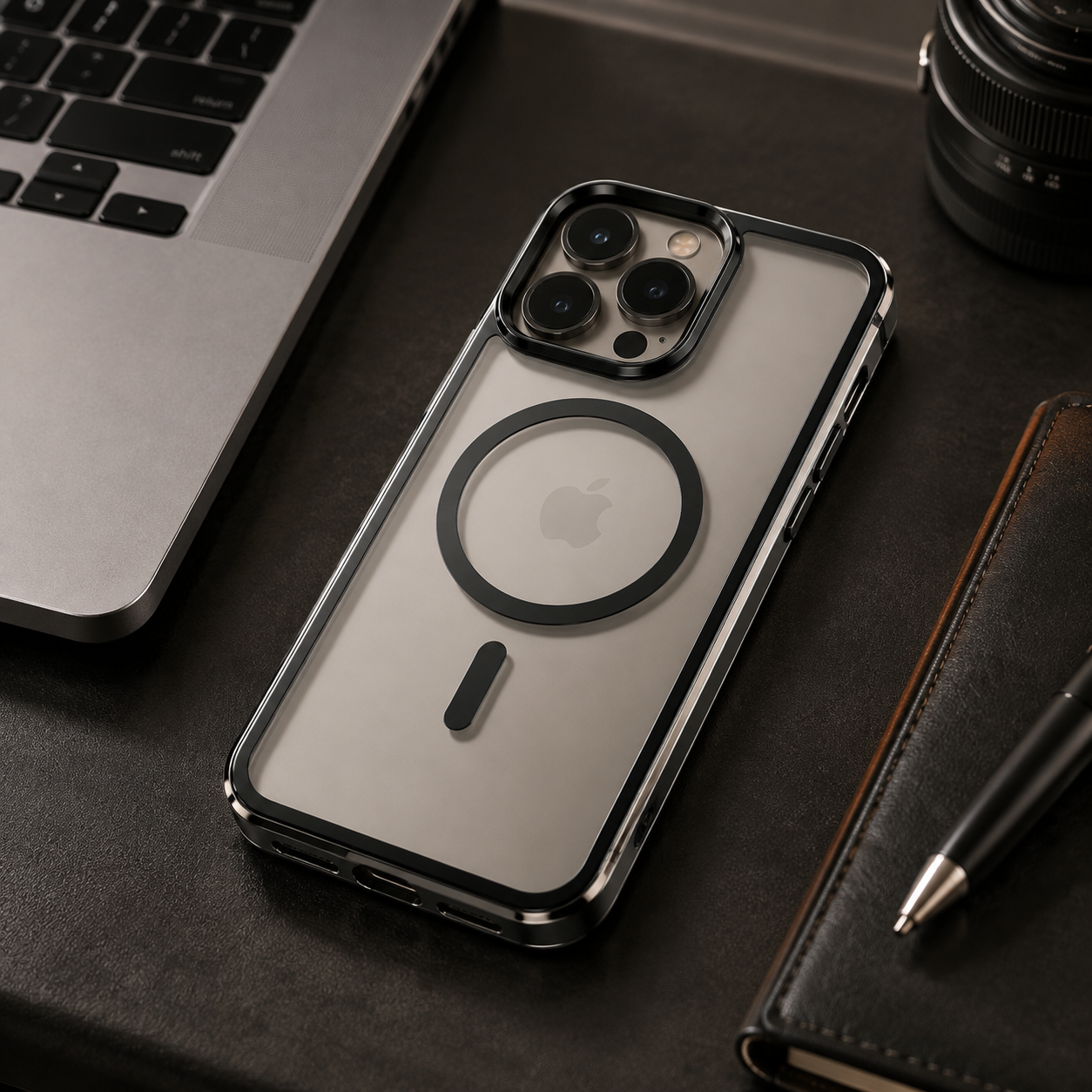 Premium iPhone Case Aluminum Frame MagSafe Compatible Magnetic Protective Cover HD Transparent Backplate Shockproof Camera Lens Guard