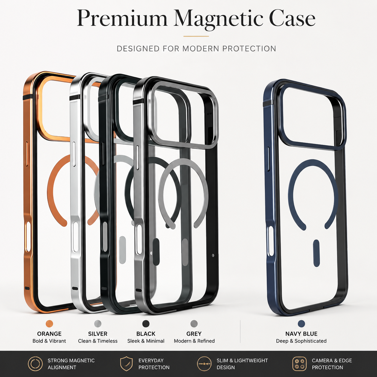 Premium iPhone Case Aluminum Frame MagSafe Compatible Magnetic Protective Cover HD Transparent Backplate Shockproof Camera Lens Guard