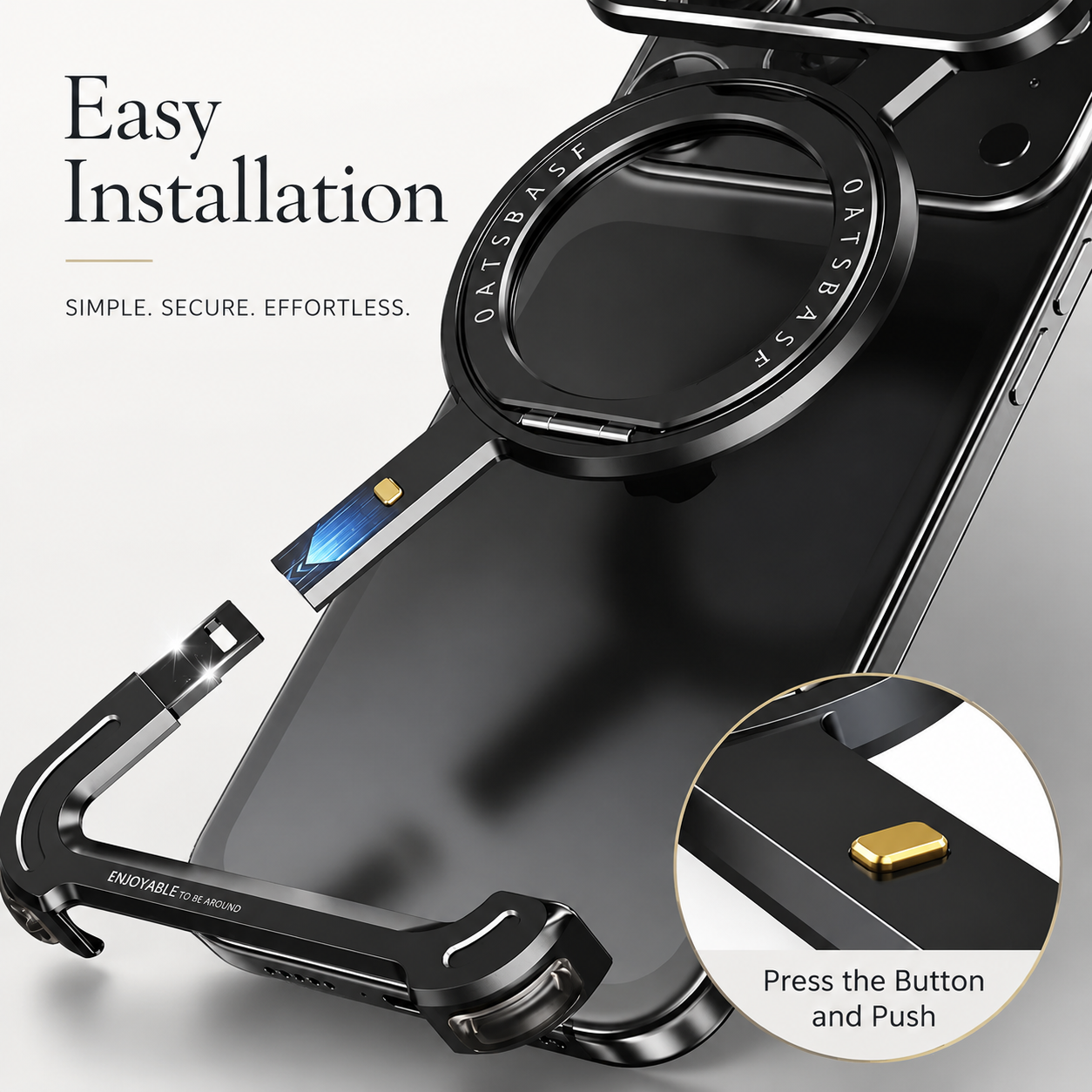 Premium iPhone Case Aluminum Magnetic Frameless MagSafe Compatible Protective Cover 360° Rotating Stand Ring Shockproof Camera Lens Guard
