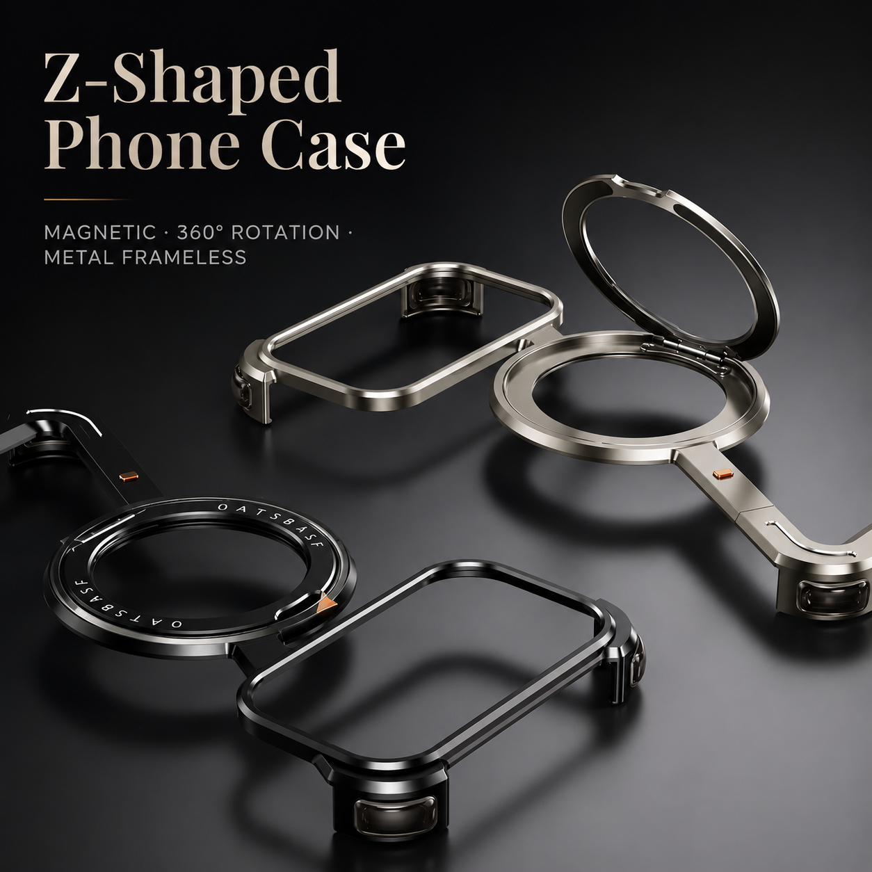 Premium iPhone Case Aluminum Magnetic Frameless MagSafe Compatible Protective Cover 360° Rotating Stand Ring Shockproof Camera Lens Guard