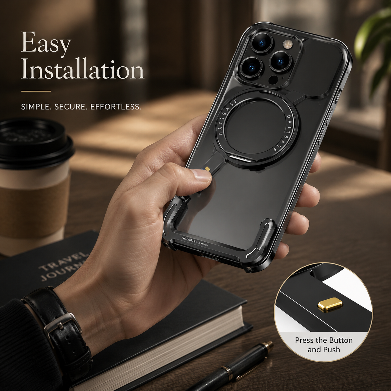 Premium iPhone Case Aluminum Magnetic Frameless MagSafe Compatible Protective Cover 360° Rotating Stand Ring Shockproof Camera Lens Guard