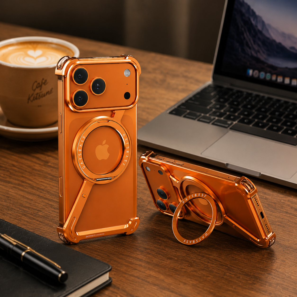 Premium iPhone Case Aluminum Magnetic Frameless MagSafe Compatible Protective Cover 360° Rotating Stand Ring Shockproof Camera Lens Guard