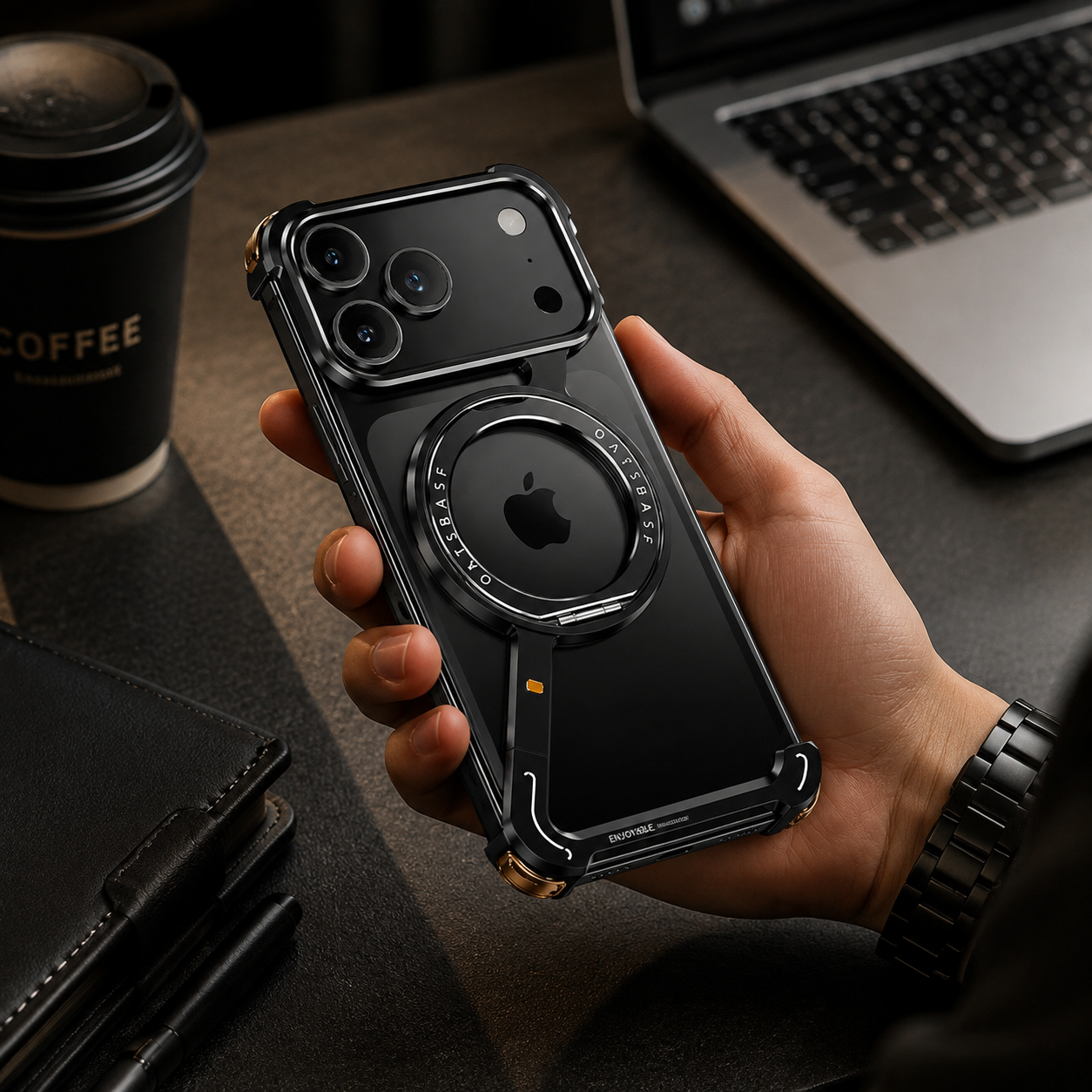 Premium iPhone Case Aluminum Magnetic Frameless MagSafe Compatible Protective Cover 360° Rotating Stand Ring Shockproof Camera Lens Guard