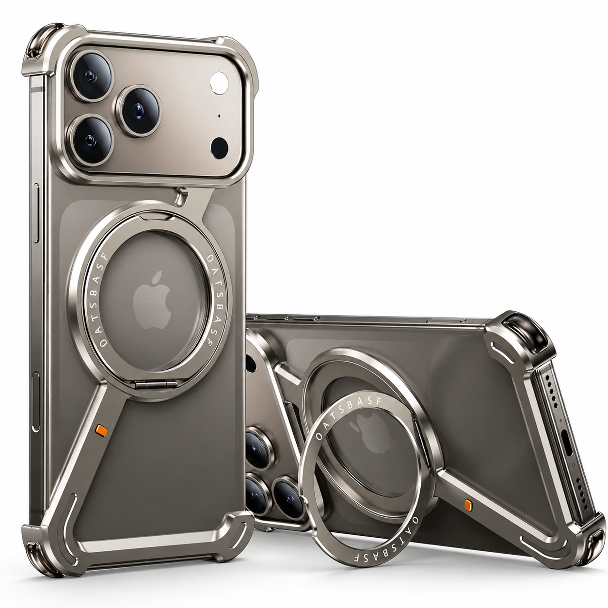 Premium iPhone Case Aluminum Magnetic Frameless MagSafe Compatible Protective Cover 360° Rotating Stand Ring Shockproof Camera Lens Guard