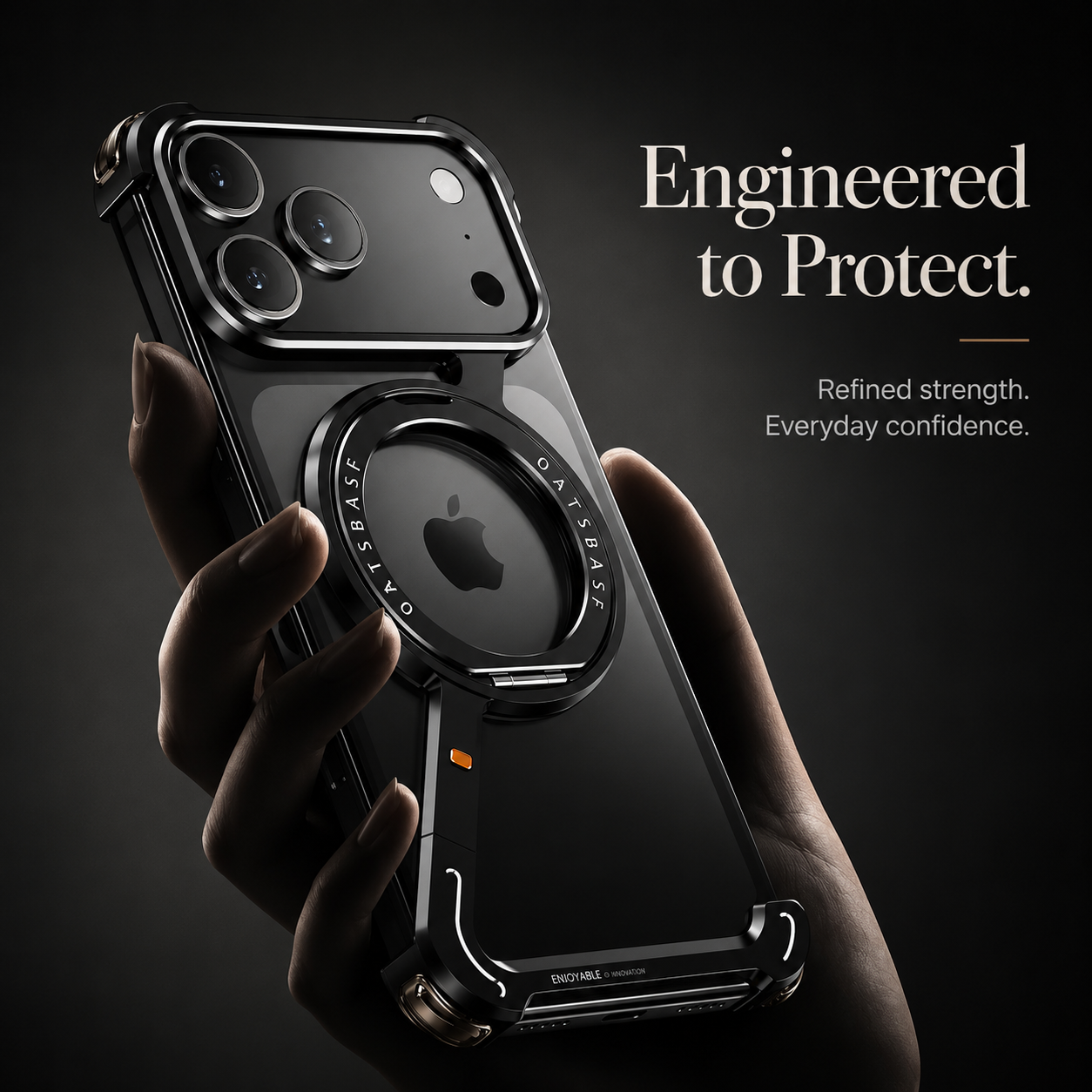 Premium iPhone Case Aluminum Magnetic Frameless MagSafe Compatible Protective Cover 360° Rotating Stand Ring Shockproof Camera Lens Guard