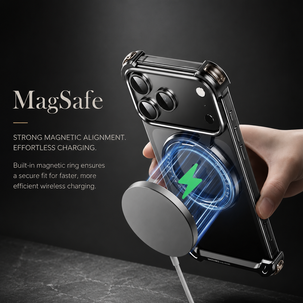 Premium iPhone Case Aluminum Magnetic Frameless MagSafe Compatible Protective Cover 360° Rotating Stand Ring Shockproof Camera Lens Guard