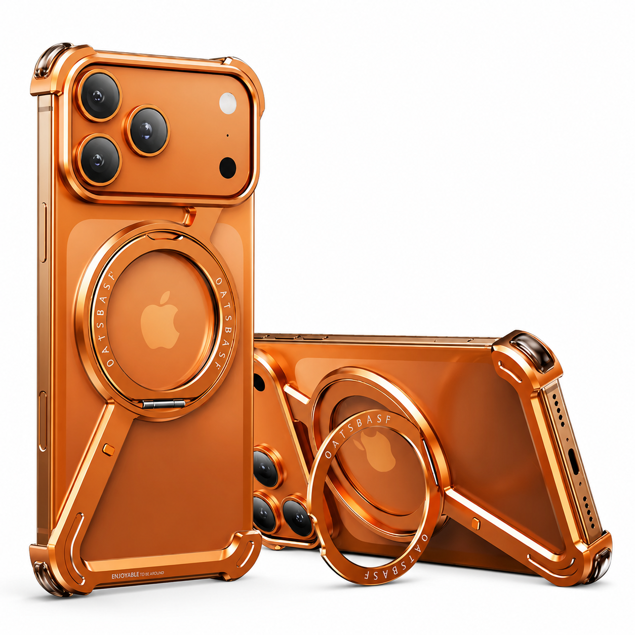 Premium iPhone Case Aluminum Magnetic Frameless MagSafe Compatible Protective Cover 360° Rotating Stand Ring Shockproof Camera Lens Guard