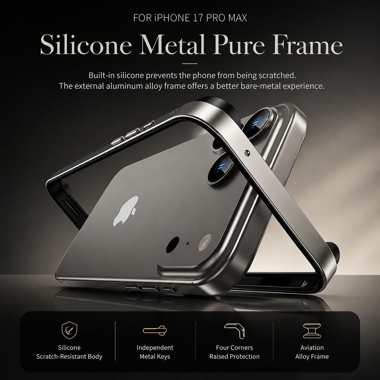 Premium iPhone Case Aluminum Metal Frame Bumper Cover Shockproof Silicone Protection Rugged Edge Protection Anti Scratch Lightweight Durable Design
