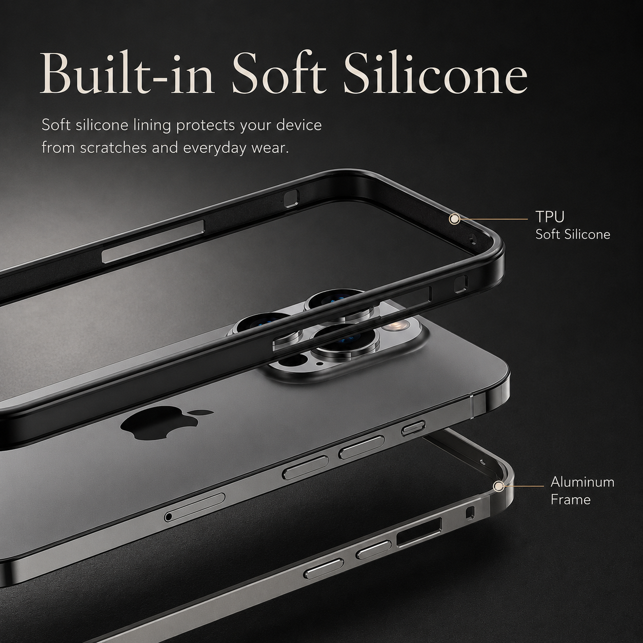 Premium iPhone Case Aluminum Metal Frame Bumper Cover Shockproof Silicone Protection Rugged Edge Protection Anti Scratch Lightweight Durable Design
