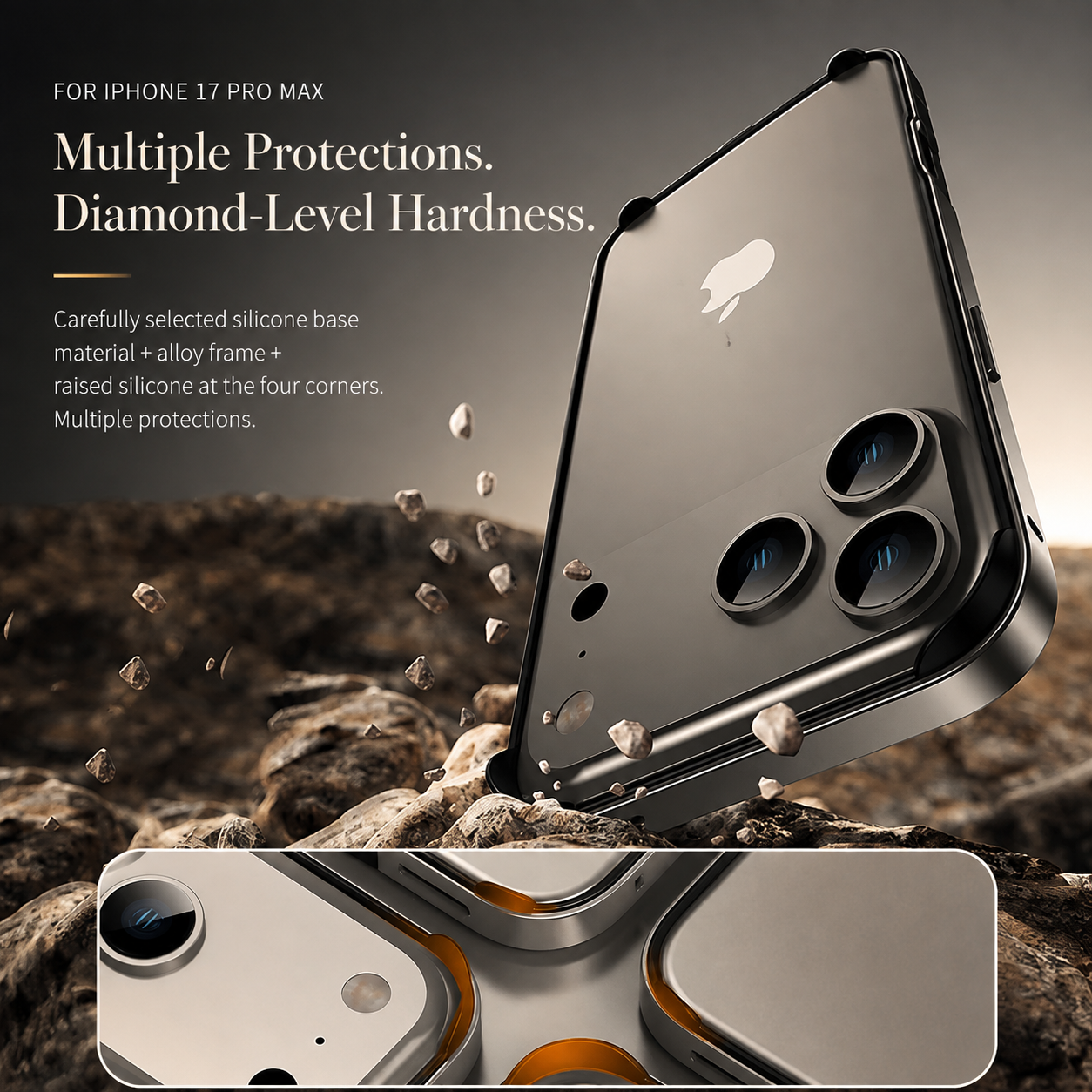 Premium iPhone Case Aluminum Metal Frame Bumper Cover with Silicone Protection Shockproof Anti Scratch Slim Half Wrapped Rugged Durable Design Build
