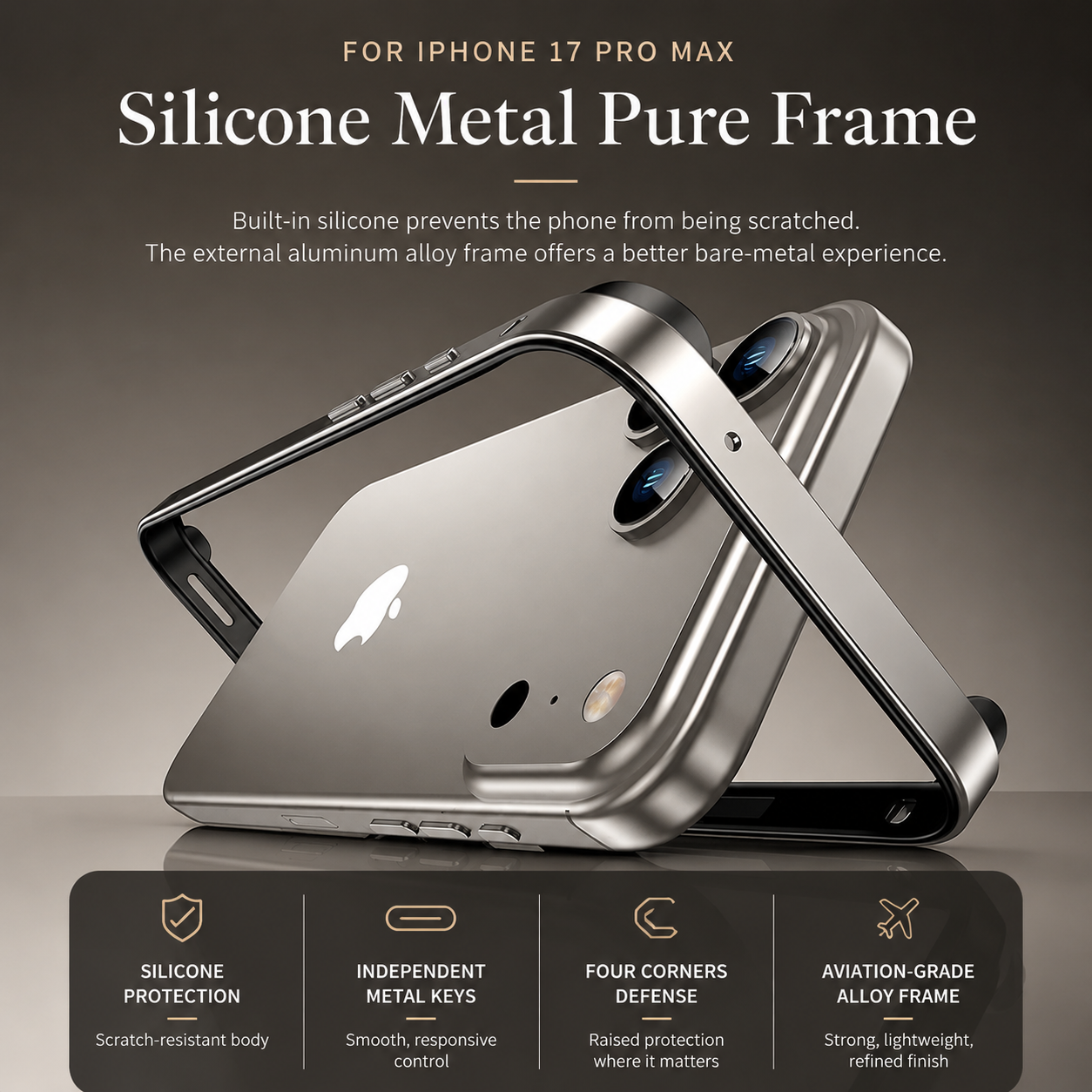 Premium iPhone Case Aluminum Metal Frame Bumper Cover with Silicone Protection Shockproof Anti Scratch Slim Half Wrapped Rugged Durable Design Build