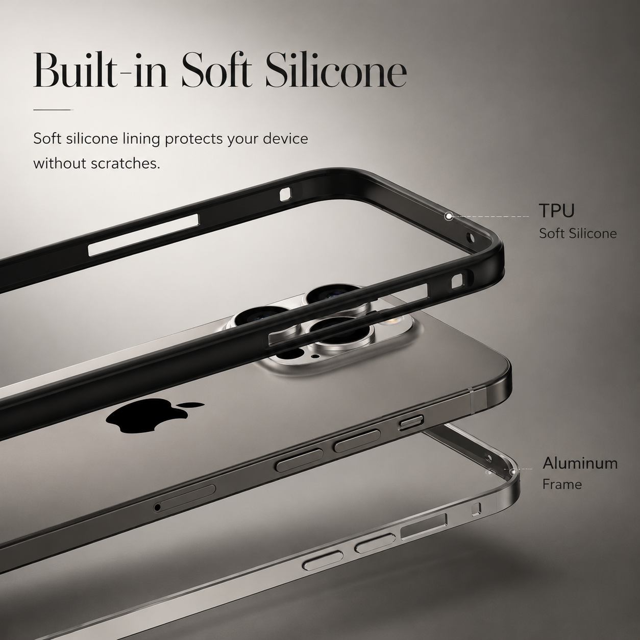 Premium iPhone Case Aluminum Metal Frame Bumper Cover with Silicone Protection Shockproof Anti Scratch Slim Half Wrapped Rugged Durable Design Build