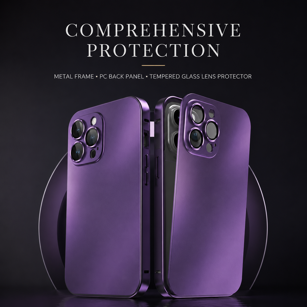 Premium iPhone Case Aluminum Metal Frame Shockproof Protective Cover PC Back Camera Lens Protection Wireless Charging Compatible Slim Luxury Design