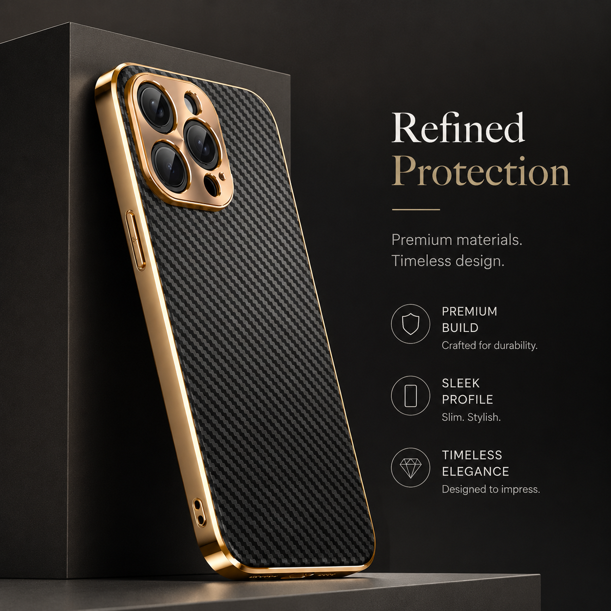 Premium iPhone Case Carbon Fiber Leather Alloy Lens Protection Shockproof Slim Fit Plating Design Wireless Charging Compatible Cover