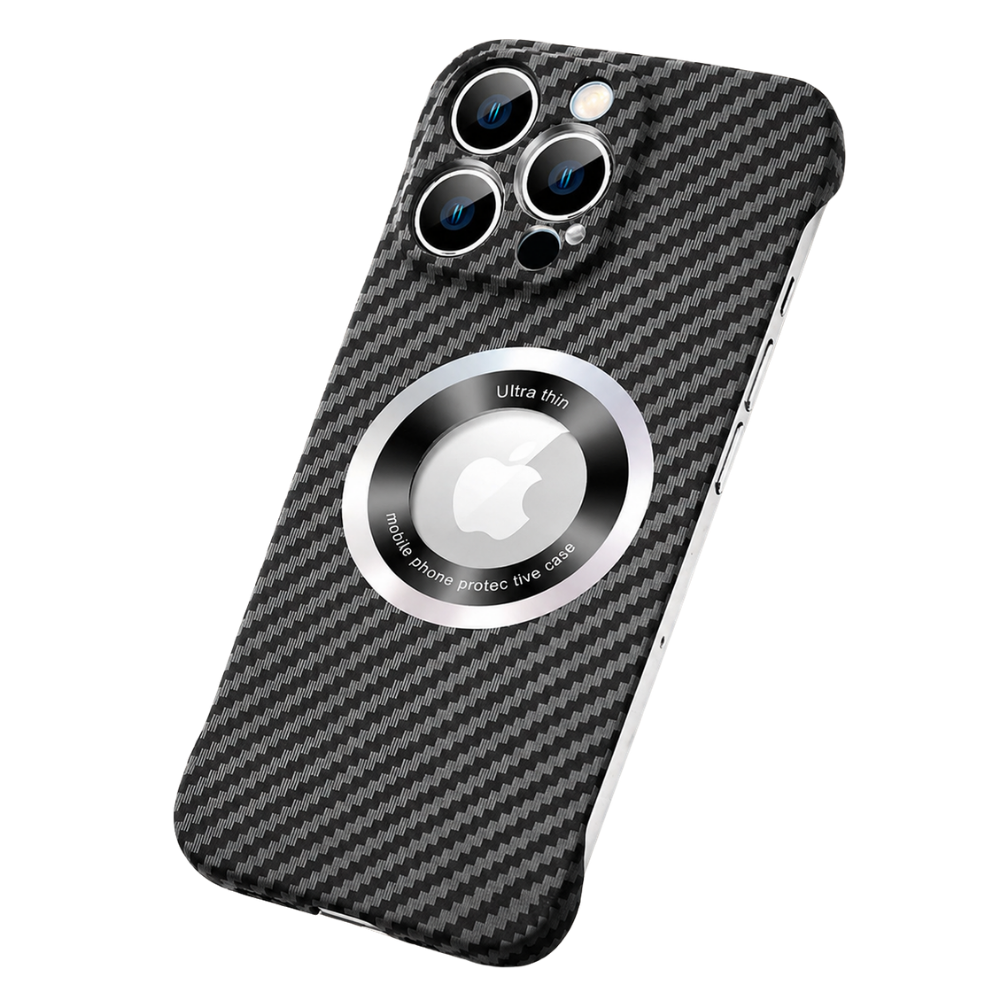 Premium iPhone Case Carbon Fiber MagSafe Cover Frameless Matte PC Slim Protective Case Logo Hollow Magnetic Ring Wireless Charging Compatible