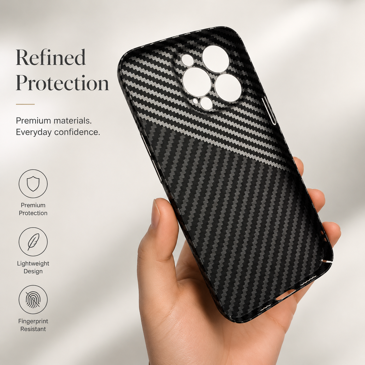 Premium iPhone Case Carbon Fiber Matte Protective Cover MagSafe Compatible Ultra Thin Camera Lens Protection Anti Fingerprint Slim Full Coverage