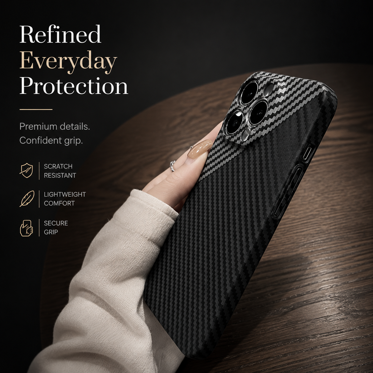 Premium iPhone Case Carbon Fiber Matte Protective Cover MagSafe Compatible Ultra Thin Camera Lens Protection Anti Fingerprint Slim Full Coverage