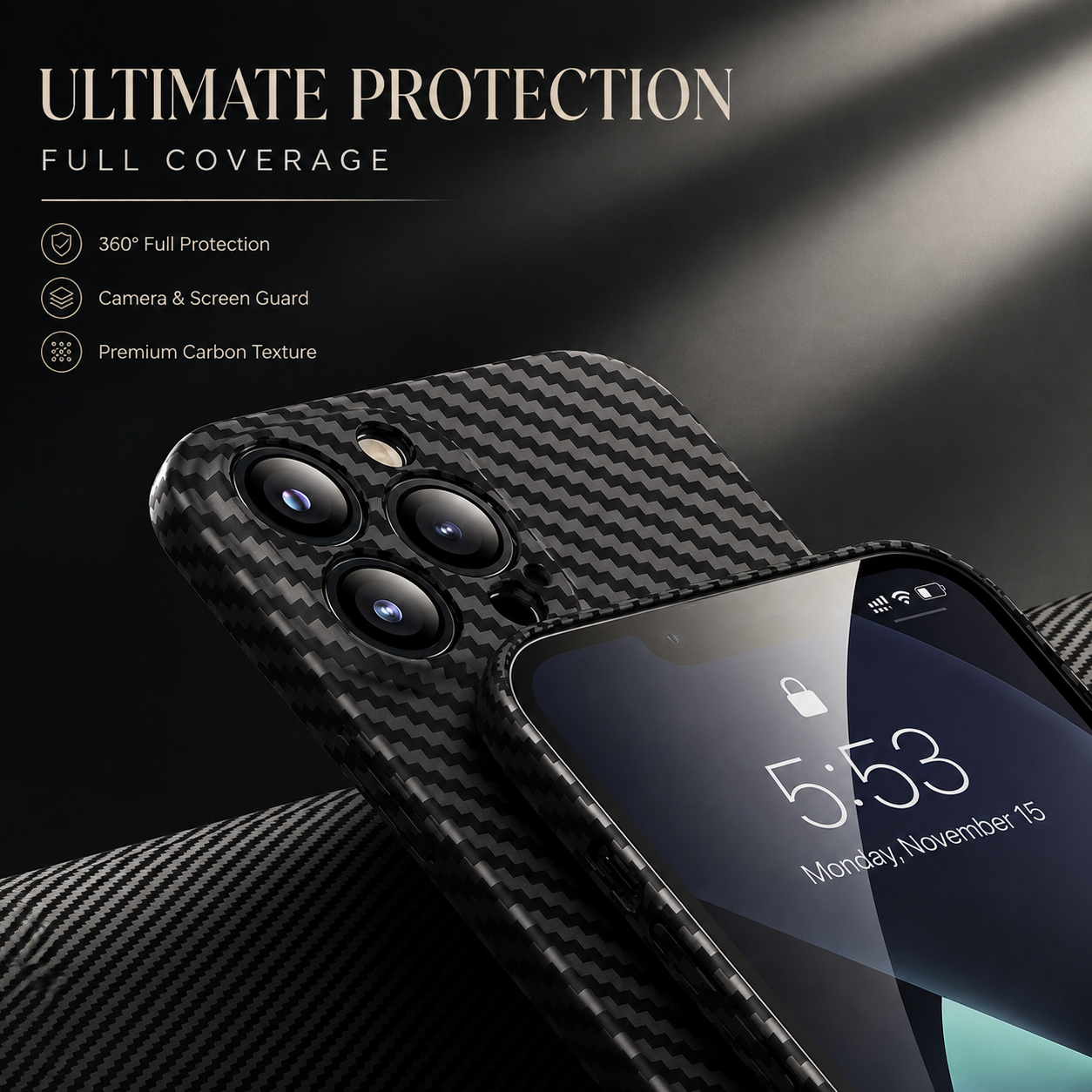 Premium iPhone Case Carbon Fiber Matte Protective Cover MagSafe Compatible Ultra Thin Camera Lens Protection Anti Fingerprint Slim Full Coverage
