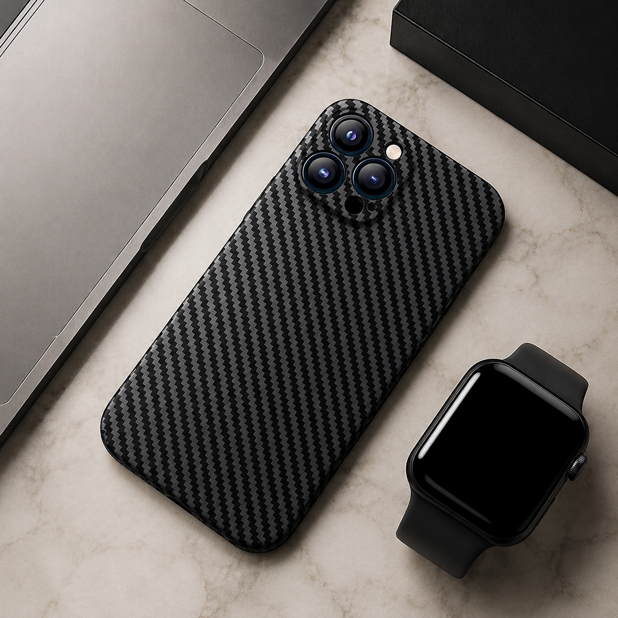Premium iPhone Case Carbon Fiber Matte Protective Cover MagSafe Compatible Ultra Thin Camera Lens Protection Anti Fingerprint Slim Full Coverage