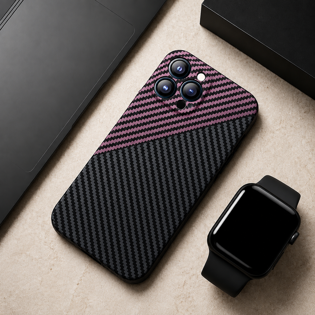 Premium iPhone Case Carbon Fiber Matte Protective Cover MagSafe Compatible Ultra Thin Camera Lens Protection Anti Fingerprint Slim Full Coverage
