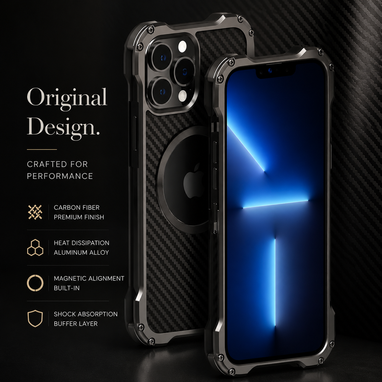 Premium iPhone Case Carbon Fiber Metal MagSafe Cover Anti Fall Shockproof Magnetic Back Shell Camera Lens Protection Ultra Thin Protective Case