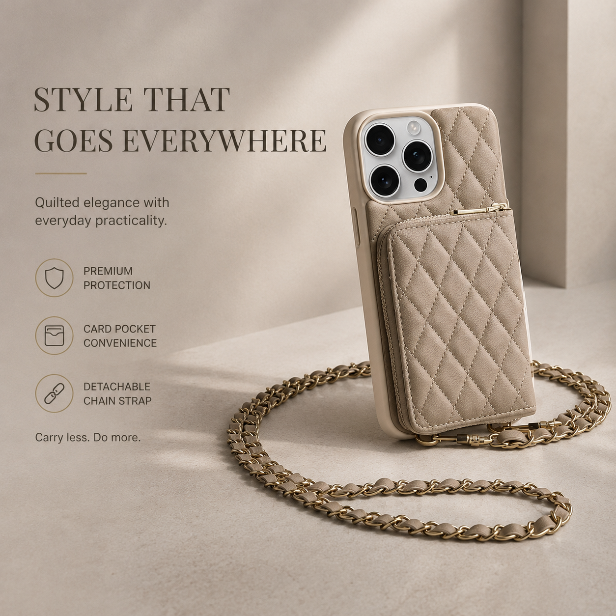 Premium iPhone Case Crossbody Leather Card Holder Cover Chain Strap Camera Lens Protection Shockproof Anti Scratch Non Slip Full Coverage