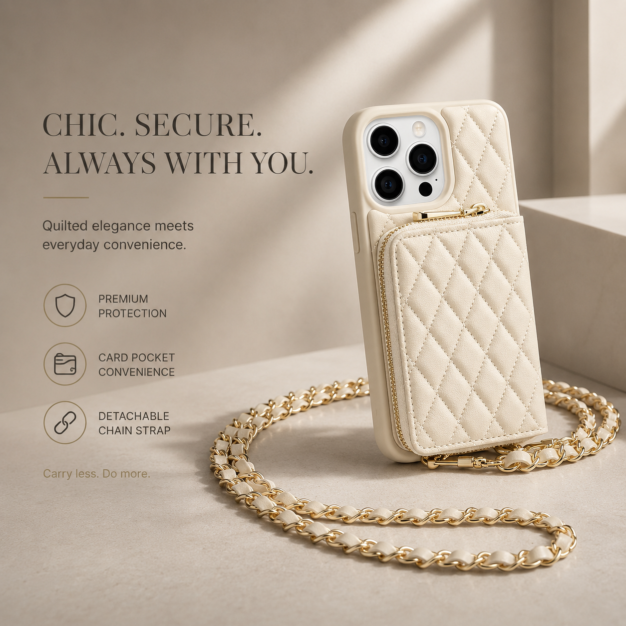 Premium iPhone Case Crossbody Leather Card Holder Cover Chain Strap Camera Lens Protection Shockproof Anti Scratch Non Slip Full Coverage
